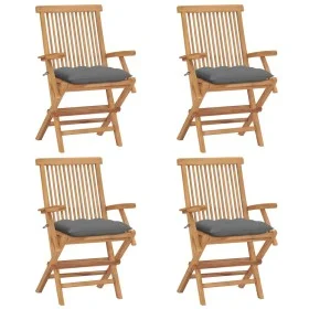 Sillas de jardín 4 uds madera maciza de teca con cojines grises von vidaXL, Gartenstühle - Ref: Foro24-3065633, Preis: 349,23...