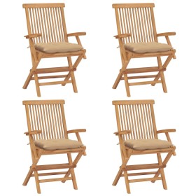 Garden chairs 4 pcs solid teak wood with beige cushions by vidaXL, Garden chairs - Ref: Foro24-3065635, Price: 395,71 €, Disc...