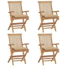 Sillas de jardín 4 uds madera maciza de teca con cojines beige de vidaXL, Sillas de jardín - Ref: Foro24-3065635, Precio: 361...