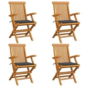 Sillas de jardín 4 uds madera teca con cojines gris antracita de vidaXL, Sillas de jardín - Ref: Foro24-3065617, Precio: 361,...