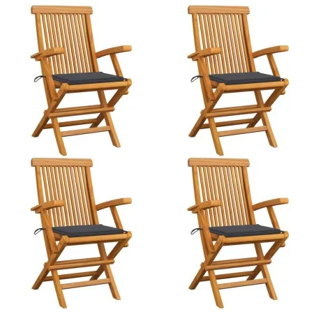 Gartenstühle 4 Einheiten aus Teakholz mit anthrazitgrauen Kissen von vidaXL, Gartenstühle - Ref: Foro24-3065617, Preis: 361,7...