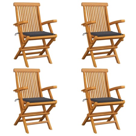 Gartenstühle 4 Einheiten aus Teakholz mit anthrazitgrauen Kissen von vidaXL, Gartenstühle - Ref: Foro24-3065617, Preis: 386,0...