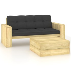 Set de sofás jardín 2 piezas con cojines madera pino impregnada
