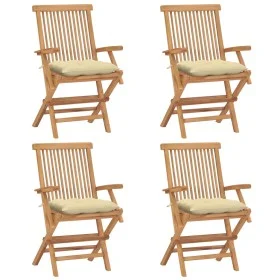 Gartenstühle 4 Stück aus Teakholz mit weißen cremefarbenen Kissen von vidaXL, Gartenstühle - Ref: Foro24-3065634, Preis: 357,...