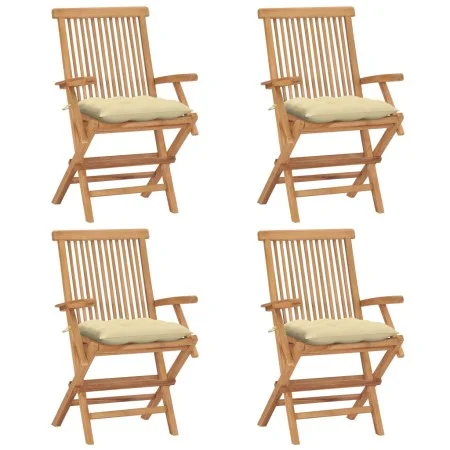 Gartenstühle 4 Stück aus Teakholz mit weißen cremefarbenen Kissen von vidaXL, Gartenstühle - Ref: Foro24-3065634, Preis: 361,...
