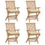 Gartenstühle 4 Stück aus Teakholz mit weißen cremefarbenen Kissen von vidaXL, Gartenstühle - Ref: Foro24-3065634, Preis: 395,...