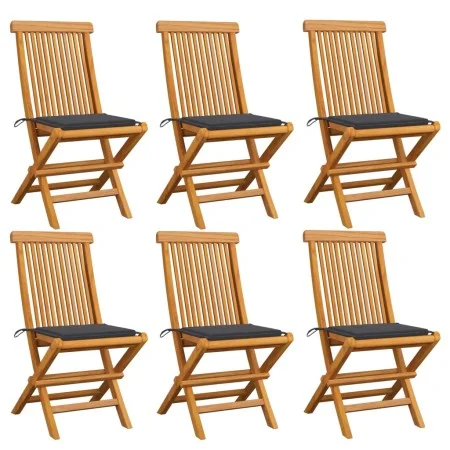Gartenstühle 6 Einheiten mit anthrazitfarbenen Teakholzkissen von vidaXL, Gartenstühle - Ref: Foro24-3065590, Preis: 396,81 €...