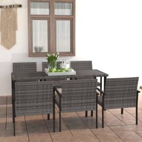 Juego de comedor para jardín 7 piezas ratán sintético gris de vidaXL, Conjuntos de jardín - Ref: Foro24-3065715, Precio: 418,...