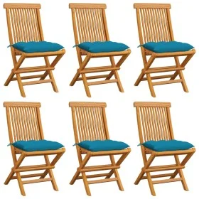 Gartenstühle 6 Stück Teakholz mit hellblauen Kissen von vidaXL, Gartenstühle - Ref: Foro24-3065609, Preis: 383,18 €, Rabatt: %