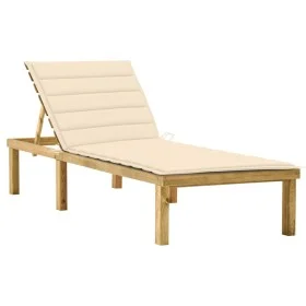 Sun lounger with cream cushion made of impregnated pine wood. by vidaXL, Loungers - Ref: Foro24-3065851, Price: 131,60 €, Dis...