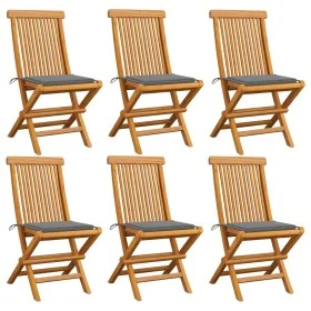 Garden chairs 6 units with gray teak wood cushions by vidaXL, Garden chairs - Ref: Foro24-3065591, Price: 377,52 €, Discount: %