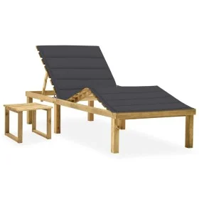 Tumbona de jardín con mesa y cojín de madera de pino impregnada de vidaXL, Tumbonas - Ref: Foro24-3065864, Precio: 142,54 €, ...