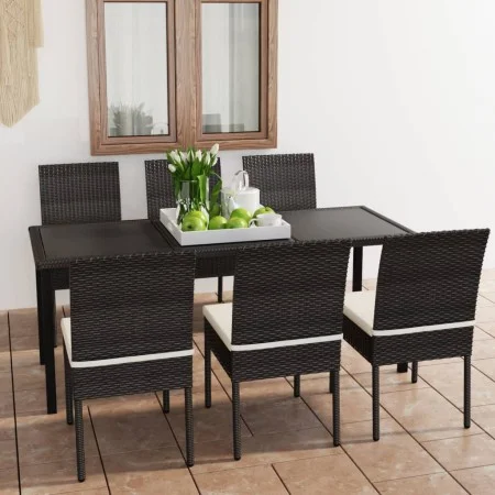 Conjunto de comedor de jardín 7 piezas ratán sintético negro de vidaXL, Conjuntos de jardín - Ref: Foro24-3065697, Precio: 53...