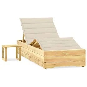 Tumbona de jardín con mesa y cojín de madera de pino impregnada by vidaXL, Loungers - Ref: Foro24-3065956, Price: 180,17 €, D...