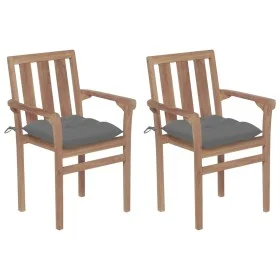 Gartenstühle 2 Einheiten aus Teakholz mit grauen Kissen von vidaXL, Gartenstühle - Ref: Foro24-3062224, Preis: 248,92 €, Raba...