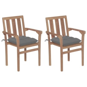 Gartenstühle 2 Einheiten aus Teakholz mit grauen Kissen von vidaXL, Gartenstühle - Ref: Foro24-3062224, Preis: 254,09 €, Raba...
