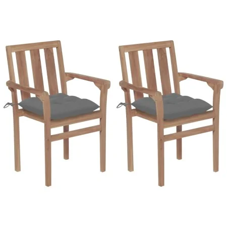 Sillas de jardín 2 unidades madera de teca con cojines gris de vidaXL, Sillas de jardín - Ref: Foro24-3062224, Precio: 248,88...