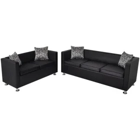 2- und 3-Sitzer-Sofagarnitur aus schwarzem Kunstleder von vidaXL, Sofas - Ref: Foro24-272178, Preis: 600,16 €, Rabatt: %