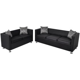 Black artificial leather 2 and 3 seater sofa set by vidaXL, Sofas - Ref: Foro24-272178, Price: 581,62 €, Discount: %