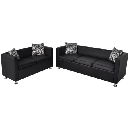 Black artificial leather 2 and 3 seater sofa set by vidaXL, Sofas - Ref: Foro24-272178, Price: 581,62 €, Discount: %