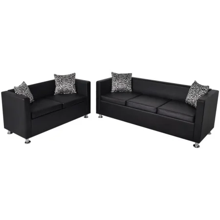 Black artificial leather 2 and 3 seater sofa set by vidaXL, Sofas - Ref: Foro24-272178, Price: 600,16 €, Discount: %