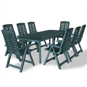 Juego de comedor de jardín 9 piezas plástico verde