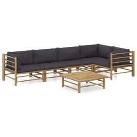 6-teiliges Gartenmöbel-Set aus Bambus mit dunkelgrauen Kissen von vidaXL, Gartensets - Ref: Foro24-3058240, Preis: 583,22 €, ...