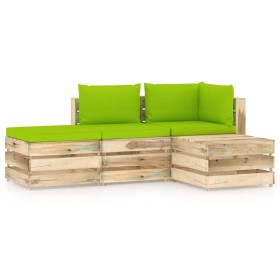 Muebles de jardín 4 piezas con cojines madera impregnada verde