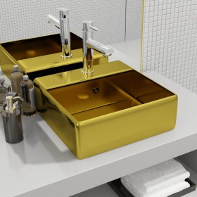 Washbasin with overflow 41x41x15 cm ceramic gold by vidaXL, Sinks - Ref: Foro24-143478, Price: 73,46 €, Discount: %