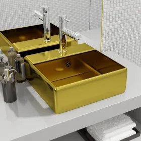 Washbasin with overflow 41x41x15 cm ceramic gold by vidaXL, Sinks - Ref: Foro24-143478, Price: 72,78 €, Discount: %