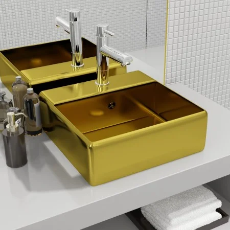 Washbasin with overflow 41x41x15 cm ceramic gold by vidaXL, Sinks - Ref: Foro24-143478, Price: 72,78 €, Discount: %