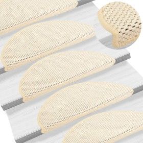 Alfombrilla autoadhesiva escalera sisal 15 uds crema 65x21x4 cm