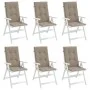 Cojín silla de jardín respaldo alto 6 uds tela taupé 120x50x3cm by vidaXL, Cushions for chairs and sofas - Ref: Foro24-314112...