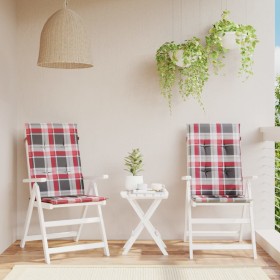 Cojín silla jardín respaldo alto 2 uds cuadros rojo 120x50x3 cm