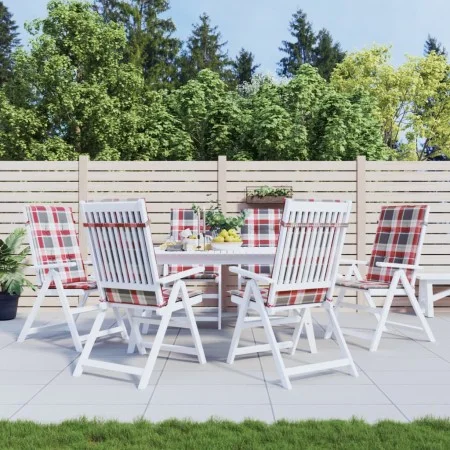 Gartenstuhlkissen mit hoher Rückenlehne, 6 Stück, grau kariert, 120x50x3 cm. von vidaXL, Kissen für Stühle und Sofas - Ref: F...
