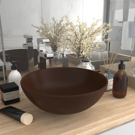 Lavabo de cuarto de baño redondo cerámica marrón oscuro de vidaXL, Lavabos - Ref: Foro24-146984, Precio: 51,04 €