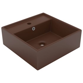 Lavabo cuadrado rebosadero cerámica marrón oscuro mate 41x41 cm