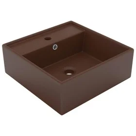 Mattes, dunkelbraunes quadratisches Überlaufwaschbecken aus Keramik, 41 x 41 cm von vidaXL, Sinkt - Ref: Foro24-146951, Preis...