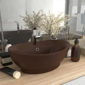 Luxuriöses ovales Waschbecken mit matt-dunkelbraunem Keramiküberlauf von vidaXL, Sinkt - Ref: Foro24-146940, Preis: 60,14 €, ...