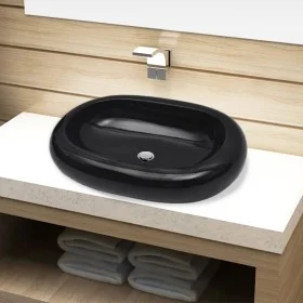 Ovales Waschbecken aus schwarzer Keramik von vidaXL, Sinkt - Ref: Foro24-141920, Preis: 59,57 €, Rabatt: %