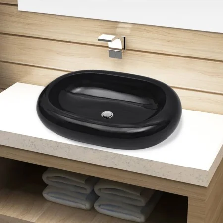 Lavabo de cerámica negro ovalado de vidaXL, Lavabos - Ref: Foro24-141920, Precio: 59,44 €, Descuento: %