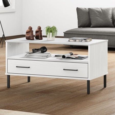 OSLO solid wood white coffee table with metal legs 85x50x45cm by vidaXL, Coffee table - Ref: Foro24-351035, Price: 65,09 €, D...