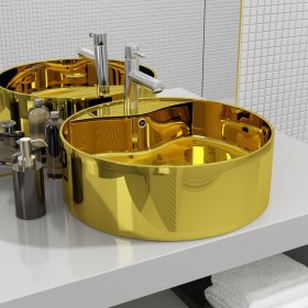 Lavabo con rebosadero 46,5x15,5 cm cerámica dorado