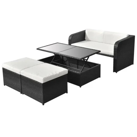 4-teiliges Gartenmöbel-Set und schwarze Kissen aus synthetischem Rattan von vidaXL, Gartensets - Ref: Foro24-42481, Preis: 45...