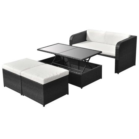 4-teiliges Gartenmöbel-Set und schwarze Kissen aus synthetischem Rattan von vidaXL, Gartensets - Ref: Foro24-42481, Preis: 45...
