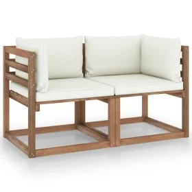Garden sofa made of 2-seater pallets with white cushions by vidaXL, Garden sets - Ref: Foro24-3067274, Price: 172,17 €, Disco...