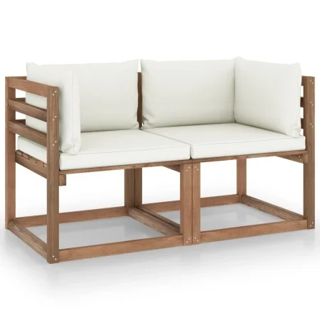 Garden sofa made of 2-seater pallets with white cushions by vidaXL, Garden sets - Ref: Foro24-3067274, Price: 172,17 €, Disco...