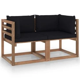 2-seater pallet garden sofa with black cushions by vidaXL, Garden sets - Ref: Foro24-3067279, Price: 134,61 €, Discount: %