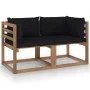 2-seater pallet garden sofa with black cushions by vidaXL, Garden sets - Ref: Foro24-3067279, Price: 134,61 €, Discount: %