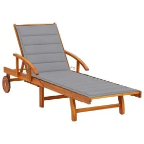 Garden sun lounger with solid acacia wood cushion. by vidaXL, Loungers - Ref: Foro24-3061603, Price: 230,88 €, Discount: %